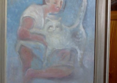 Vnučka s Mindou. Olej na lepence (35 x 48 cm)
